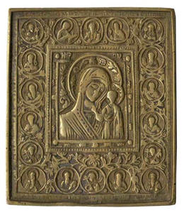 Богоматерь Казанская с изображениями святых в медальонах на полях